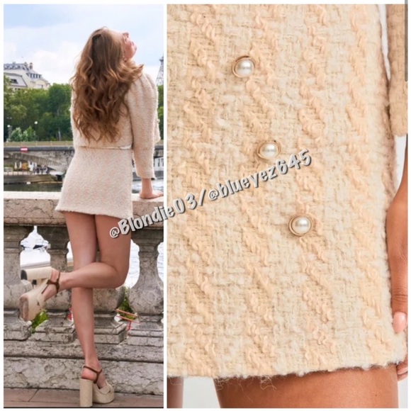 LoveShackFancy “Gibson” Peach Tree Houndstooth skirt in Harvest White 6 NWT - Picture 3 of 7